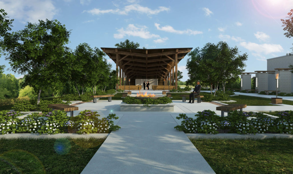 Jardin commémoratif de la Coopérative J.N Donais et chapelle exterieure - Annonce Fagnan Relations publiques Drummondville