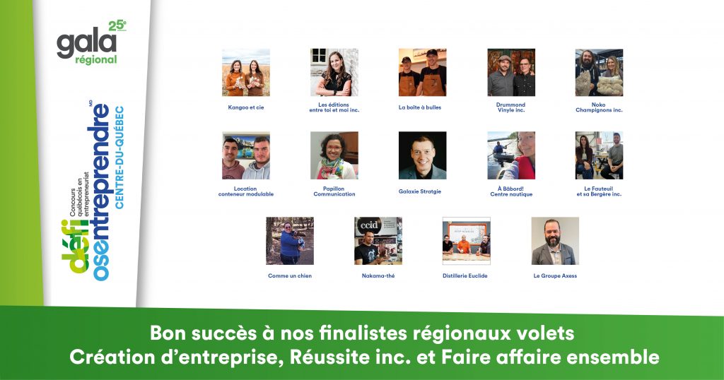 Finalistes Défi OSEntreprendre Centre-du-Québec volet création d'entreprise
